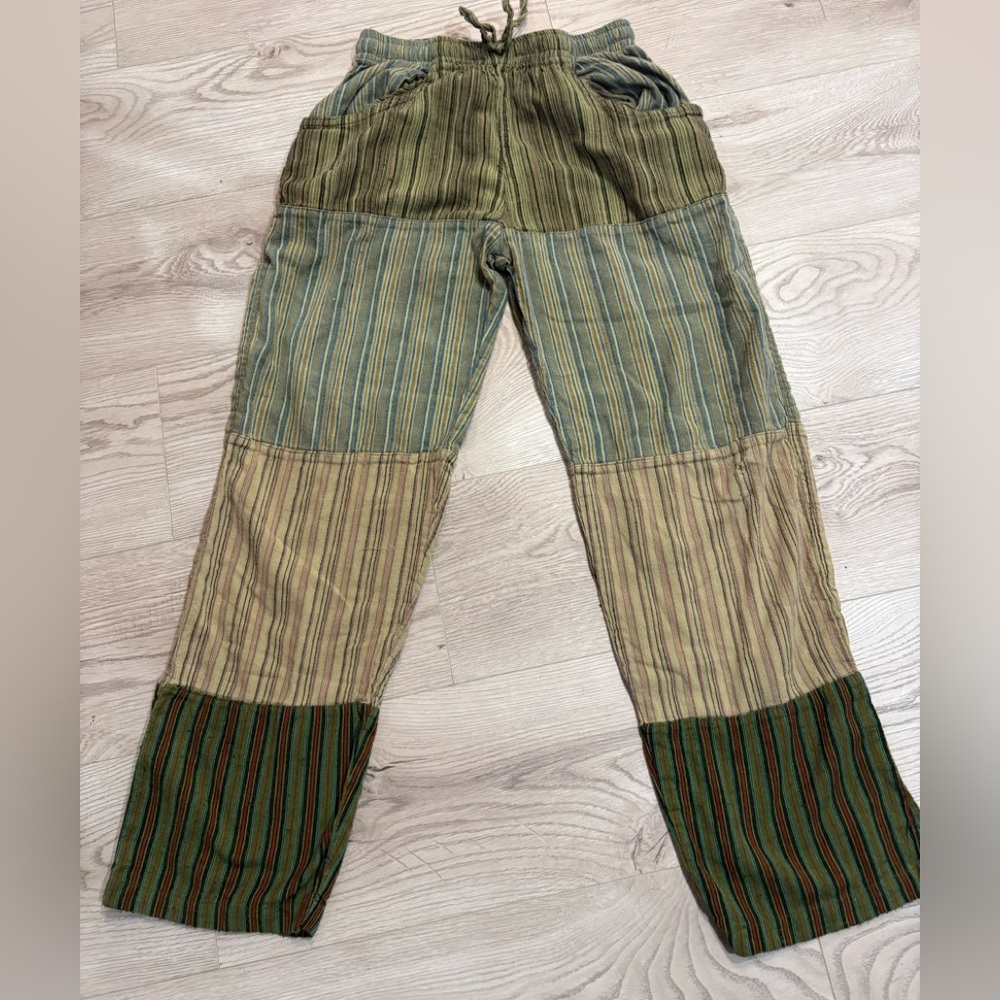 Soul Flower Multicolor Striped Wide-Leg Patchwork Pants